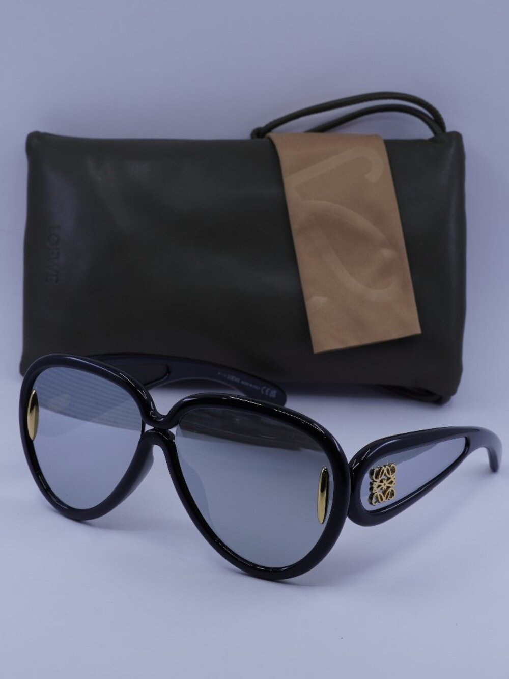 Loewe Filipa LW40132I 01C Aviator Sunglasses - Shiny Black / Smoke Mirror